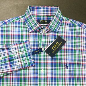 Polo Ralph Lauren Men`s Button-Down Poplin Shirt Size S 2XL Classic Fit Plaid